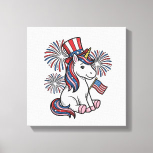 Patriottische Eenhoorn Vuurwerk Shirt Ontwerp_1 Canvas Afdruk