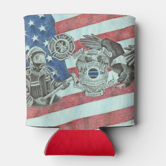 Patriottische Eerste Responder Blikjeskoeler (Achterkant)