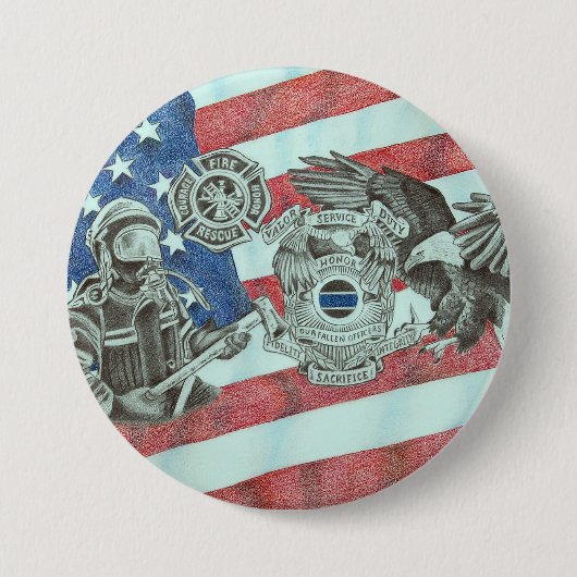 Patriottische Eerste Responder Ronde Button 7,6 Cm (Voorkant)