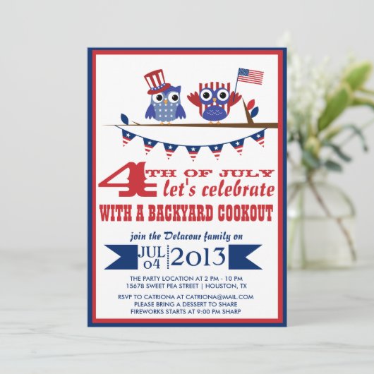 Patriottische eigenaar vierde uitnodiging van juli (Staand voorkant)