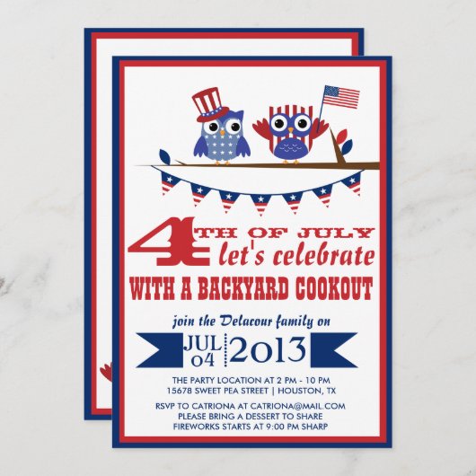 Patriottische eigenaar vierde uitnodiging van juli (Voorkant / Achterkant)