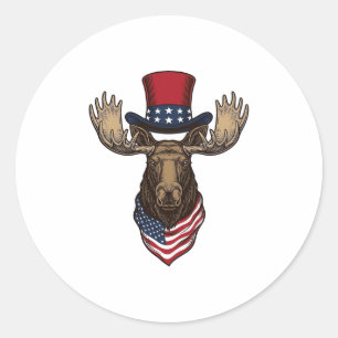 Patriottische Eland Vintage Gravure Vector Ontwerp Ronde Sticker