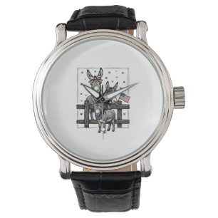 Patriottische Ezel Vintage 4 juli T-shirt Ontwerp Horloge