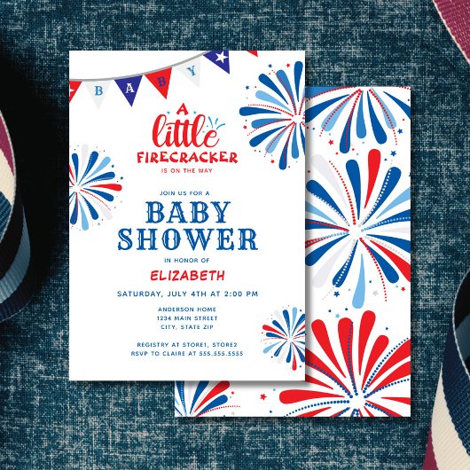 Patriottische Firecracker Juli Baby shower Kaart