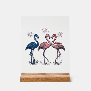 Patriottische Flamingo Trio Vintage Gravure Design Acryl Bord