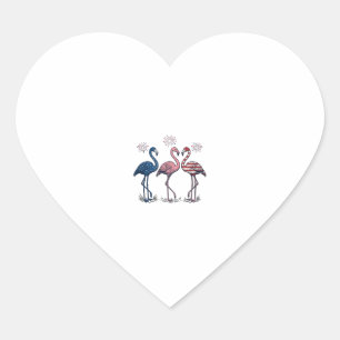Patriottische Flamingo Trio Vintage Gravure Ontwer Hart Sticker