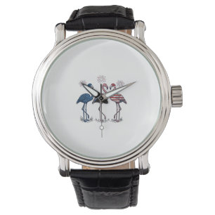 Patriottische Flamingo Trio Vintage Gravure Ontwer Horloge
