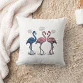 Patriottische Flamingo Trio Vintage Gravure Ontwer Kussen (Deken)