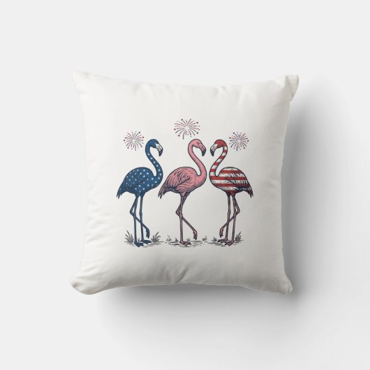 Patriottische Flamingo Trio Vintage Gravure Ontwer Kussen (Voorkant)