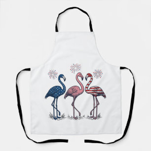 Patriottische Flamingo Trio Vintage Gravure Ontwer Schort