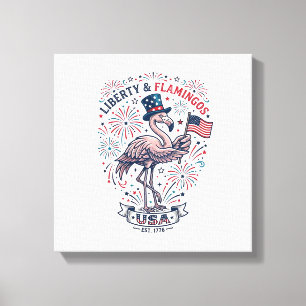 Patriottische Flamingo Vintage Gravure Shirt Ontwe Canvas Afdruk