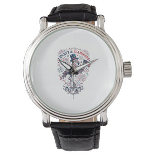 Patriottische Flamingo Vintage Gravure Shirt Ontwe Horloge