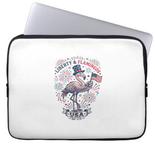 Patriottische Flamingo Vintage Gravure Shirt Ontwe Laptop Sleeve