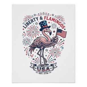 Patriottische Flamingo Vintage Gravure Shirt Ontwe Perfect Poster