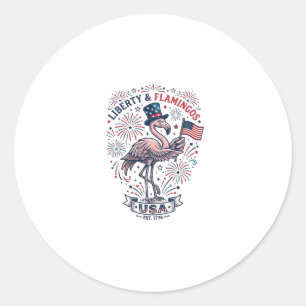 Patriottische Flamingo Vintage Gravure Shirt Ontwe Ronde Sticker