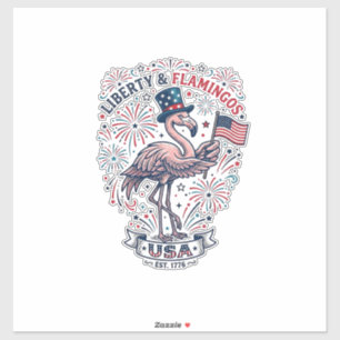 Patriottische Flamingo Vintage Gravure Shirt Ontwe Sticker