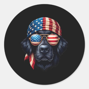 Patriottische Flat-Coated Retriever Hond Amerikaan Ronde Sticker