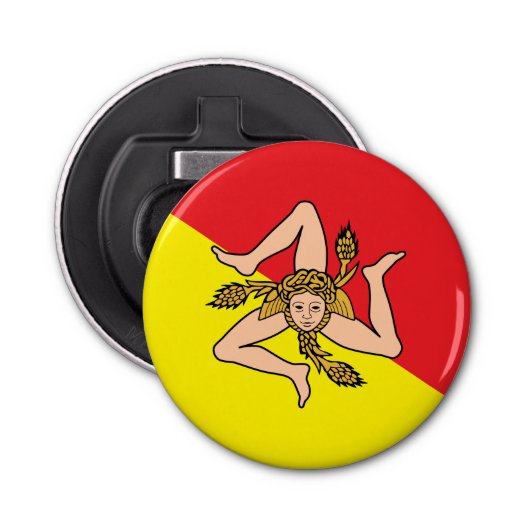Patriottische flesopener met vlag van Sicilië, Ita Button Flesopener (Voorkant)