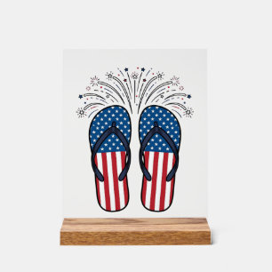 Patriottische Flip Flops Vuurwerk Zomer T-shirt On Acryl Bord