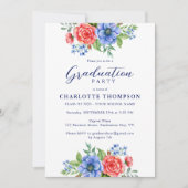 Patriottische Floral Red White Blue Graduparty Kaart (Voorkant)
