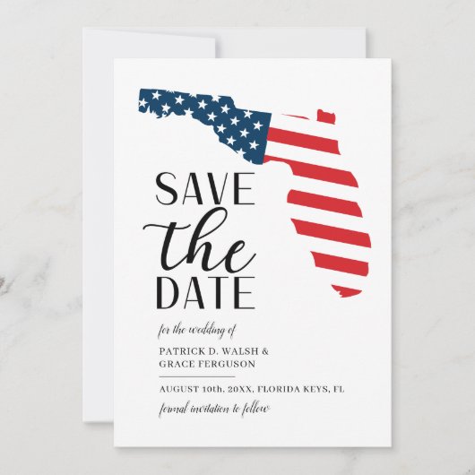 Patriottische Florida bestemming bruiloft Save The Date (Voorkant)