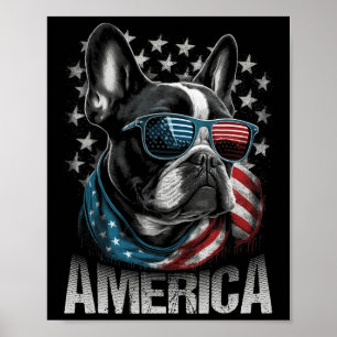 Patriottische Franse hond Amerikaanse vlag 4 juli Poster