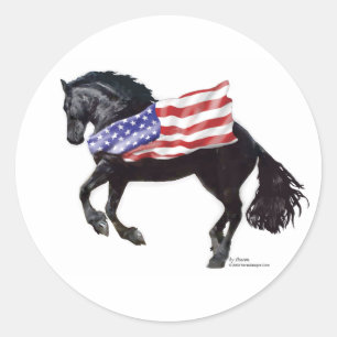 Patriottische Friesian Horse Flag Ronde Sticker
