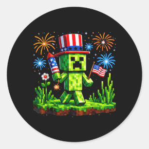 Patriottische gamer pixel art Usa vlag 4 juli Ronde Sticker