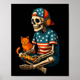Patriottische Gamer Skelet Gaming Videogames Kat B Poster