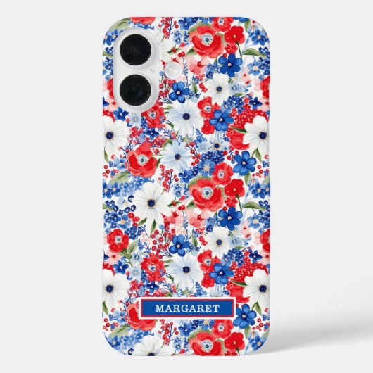 Patriottische gebloemde monogram Case-Mate iPhone case (Achterkant)