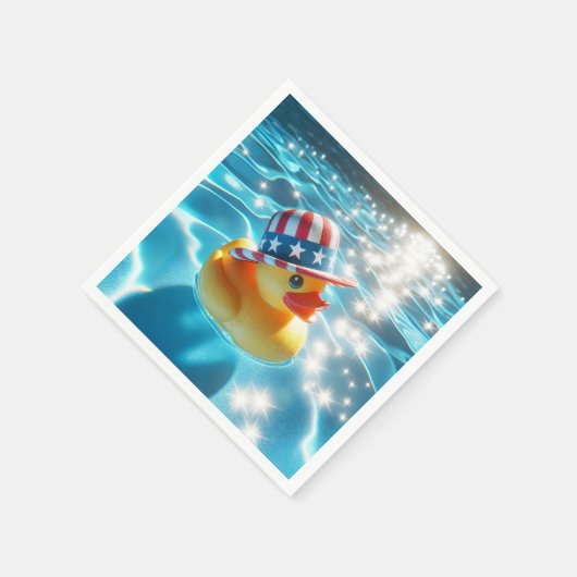 Patriottische gele rubberen eend in zwembad servet (Hoek)
