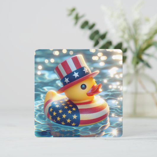 Patriottische Gele Rubberen Eend Zwembad Feestje Kaart (Staand voorkant)