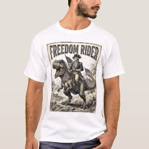 Patriottische George Washington rijdend op T-rex v T-shirt