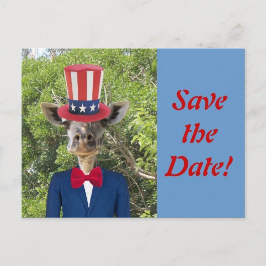 Patriottische Giraffe Save the Date Briefkaart (Voorkant)