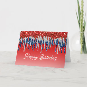 Patriottische Glitter Drip Americana Verjaardag Kaart