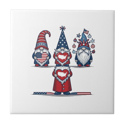 Patriottische Gnome Trio Vintage Vector Ontwerp_1 Tegeltje (Voorkant)