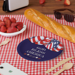 Patriottische God Bless America Red Blue Bunting Papieren Bordje