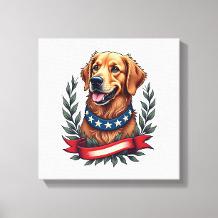 Patriottische Golden Retriever Americana Art T-shi Canvas Afdruk