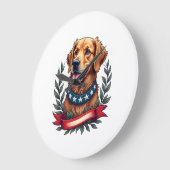 Patriottische Golden Retriever Americana Art T-shi Grote Klok (Hoek)