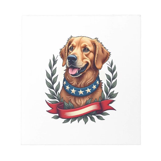 Patriottische Golden Retriever Americana Art T-shi Notitieblok (Voorkant)
