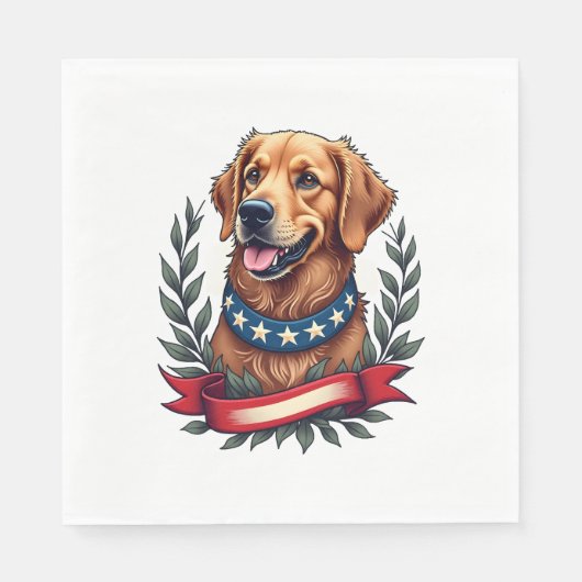 Patriottische Golden Retriever Americana Art T-shi Servet (Voorkant)