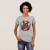 Patriottische Golden Retriever Americana Art T-shi T-shirt (Voorkant volledig)