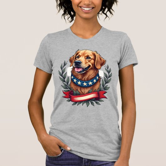 Patriottische Golden Retriever Americana Art T-shi T-shirt (Voorkant)