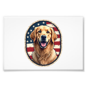 Patriottische Golden Retriever Badge Vintage T-shi Foto Afdruk