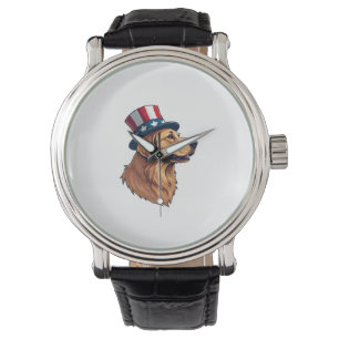 Patriottische Golden Retriever Diagonaal Crest T-s Horloge