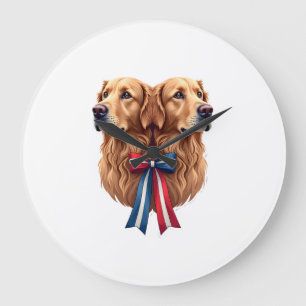 Patriottische Golden Retriever Dubbel Portret Shir Grote Klok