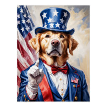 Patriottische Golden Retriever in Uncle Sam pose
