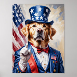Patriottische Golden Retriever in Uncle Sam-pose Poster