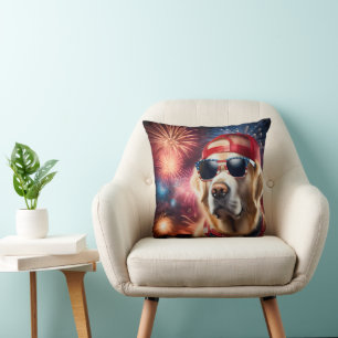 Patriottische Golden Retriever met vuurwerk Kussen