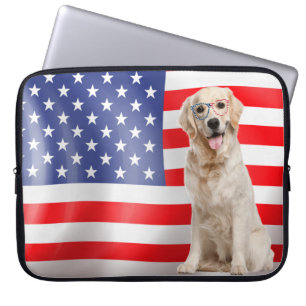 Patriottische Golden Retriever op vlag Laptop Sleeve